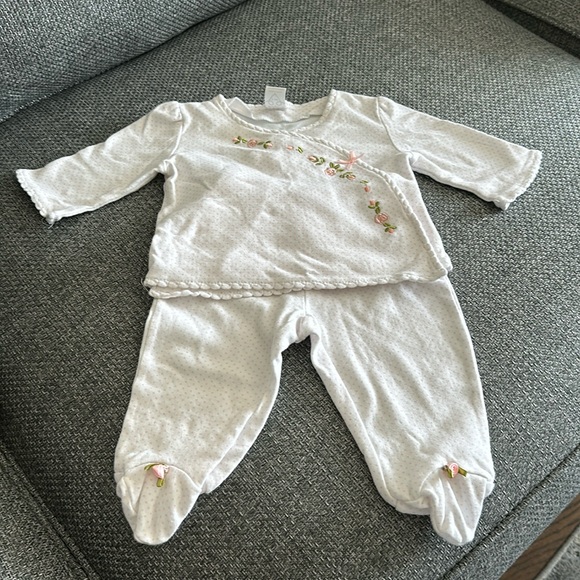 Baby Dumpling matching kimono set, size 0-3 months, white with pink dots - Picture 1 of 8